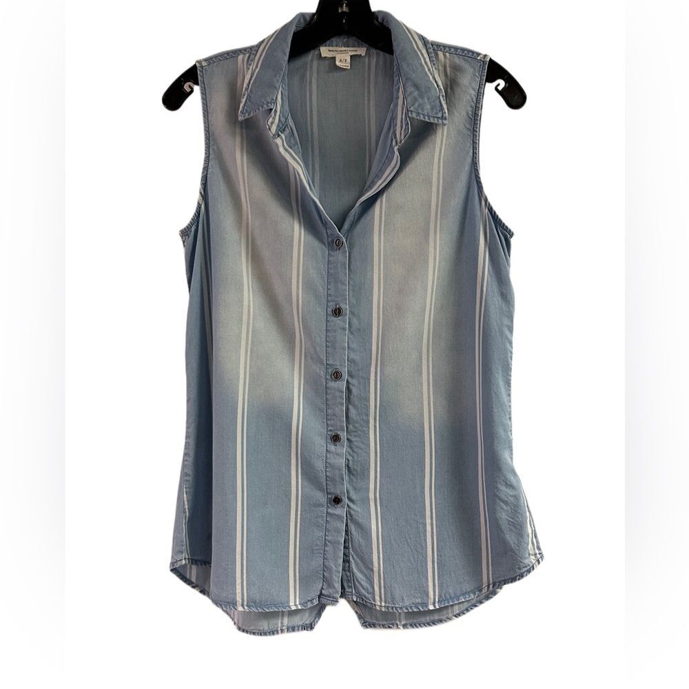 Beach Lunch Lounge Lyocell Tencel Sleeveless Blue Stripe Top Size S